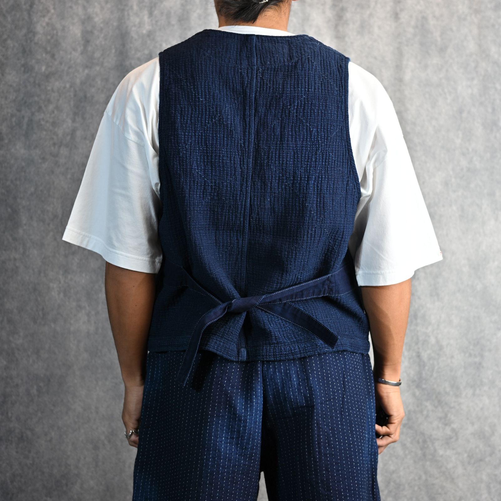 SASHIKO STRIPE VEST  (BLUE) / サシコストライプ VEST （ブルー） PC-059-3178-40
