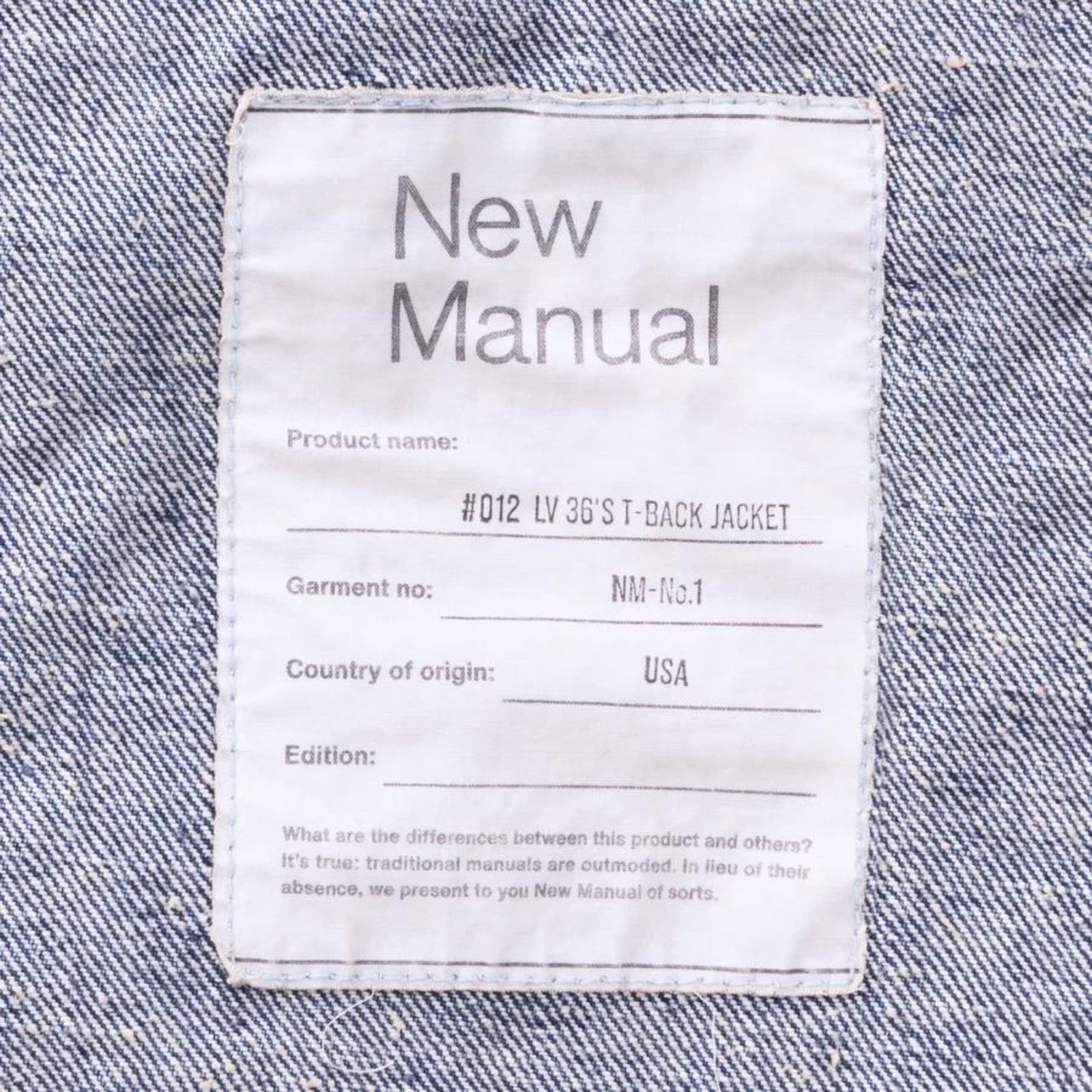 #012 LV 36’s T-BACK JACKET ONE-WASHED （INDIGO） / デニムジャケット Gジャン （インディゴ）