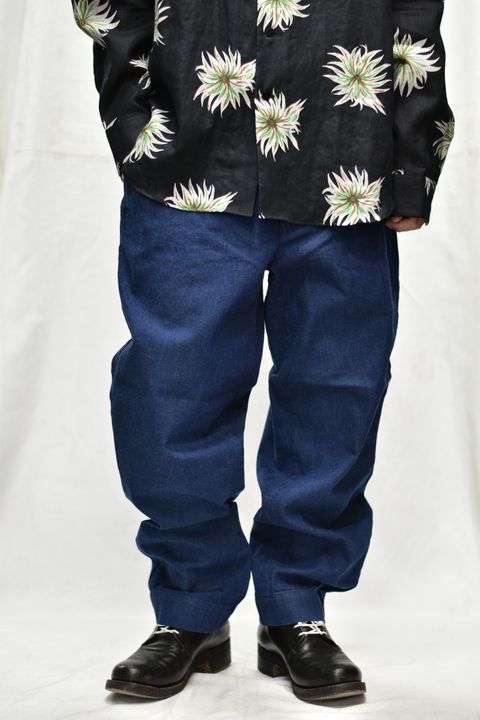 TAPERED WIDE DENIM CHINO PANTS (INDIGO BLUE)