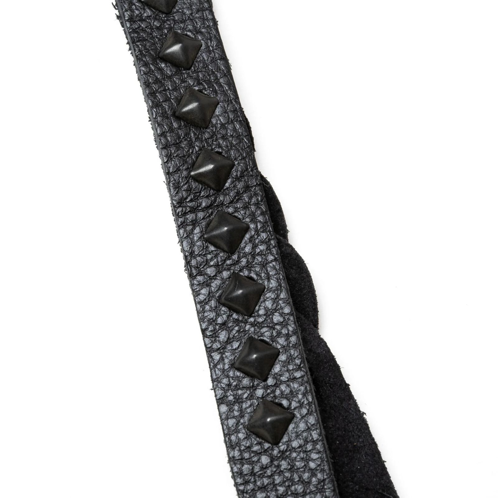 STUDS & KNITTING LEATHER SHORT KEY RING ＜TYPE B＞ (BLACK/BLACK) / スタッズレザー 編み込みレザー ショートタイプ キーリング キーホルダー