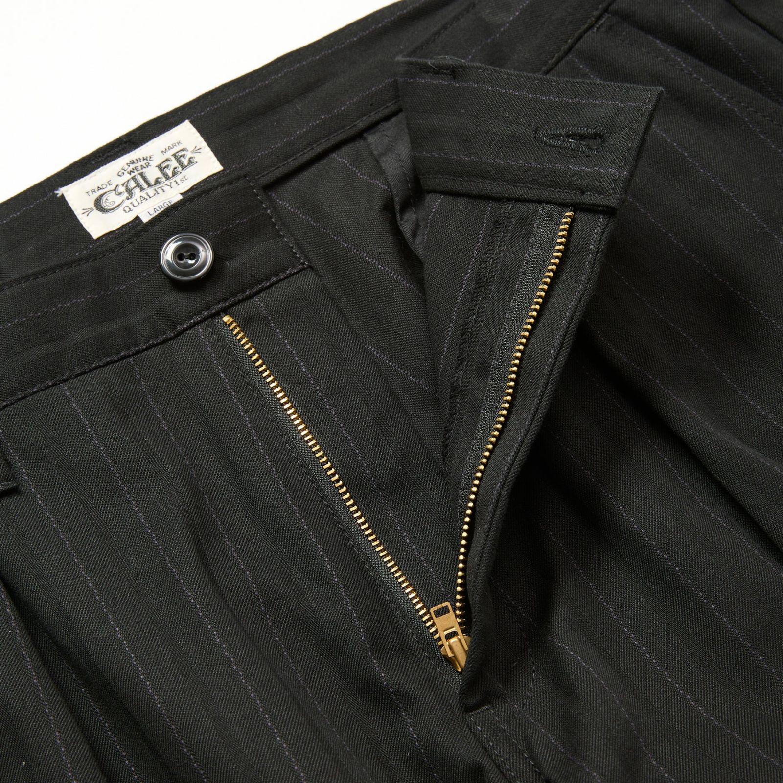 PINSTRIPE TUCK WIDE SLACKS (BLACK)｜ピンストライプタックワイドスラックス｜CL-25AW022