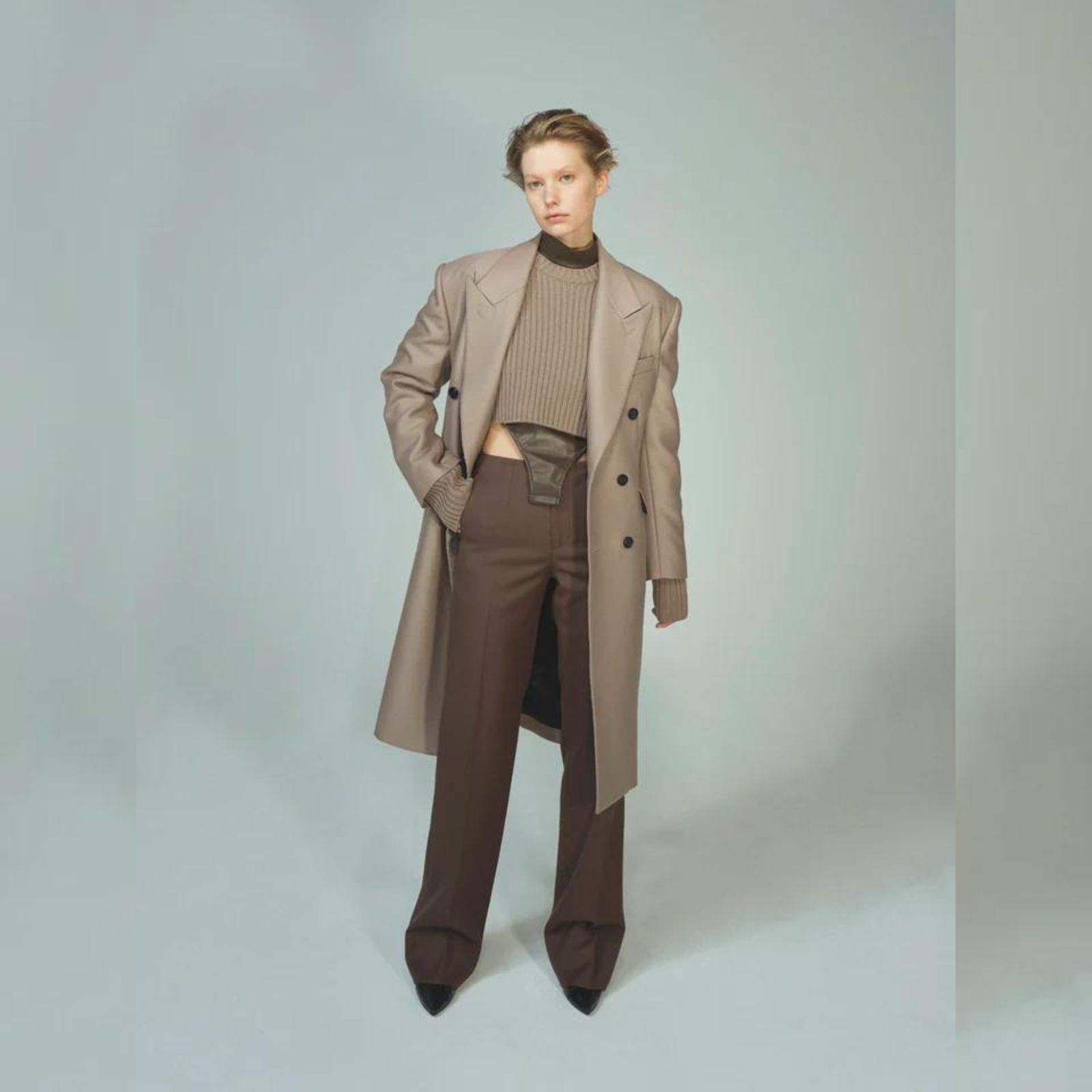Double weave wool lace-up coat （BROWN） ダブル ロングジャケット （ブラウン）