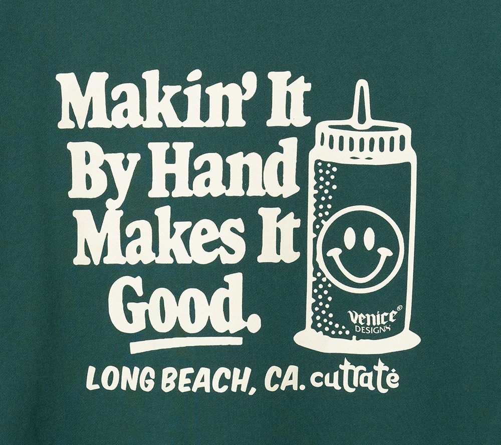 ×VENICE8 COFFEE HOUSE SMILEY FACE DISPENSER DROP CREW NECK SWEAT (GRN) / ドロップショルダー クルーネック スウェット
