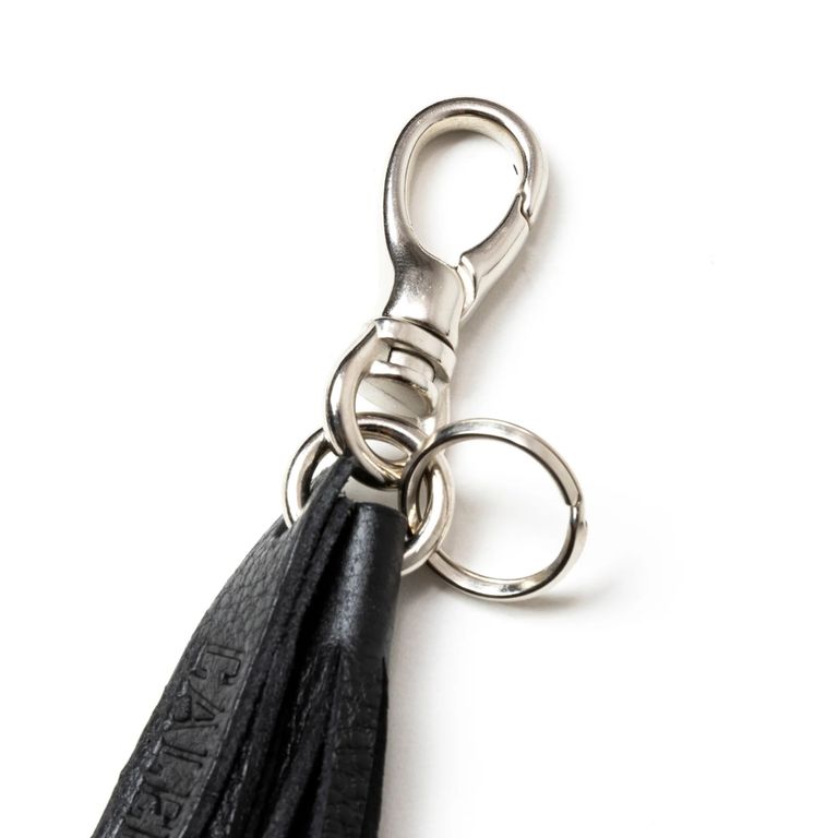 CALEE - STUDS & TASSEL LEATHER LONG KEY RING (BLACK