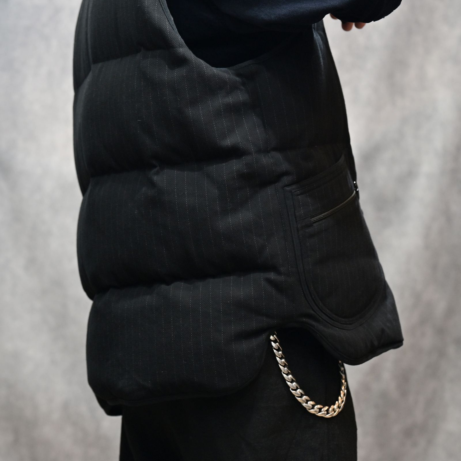 STRIPE CHINESE DOWN VEST （BLACK）｜チャイナ ダウンベスト （ブラック） PC-031-3607-10
