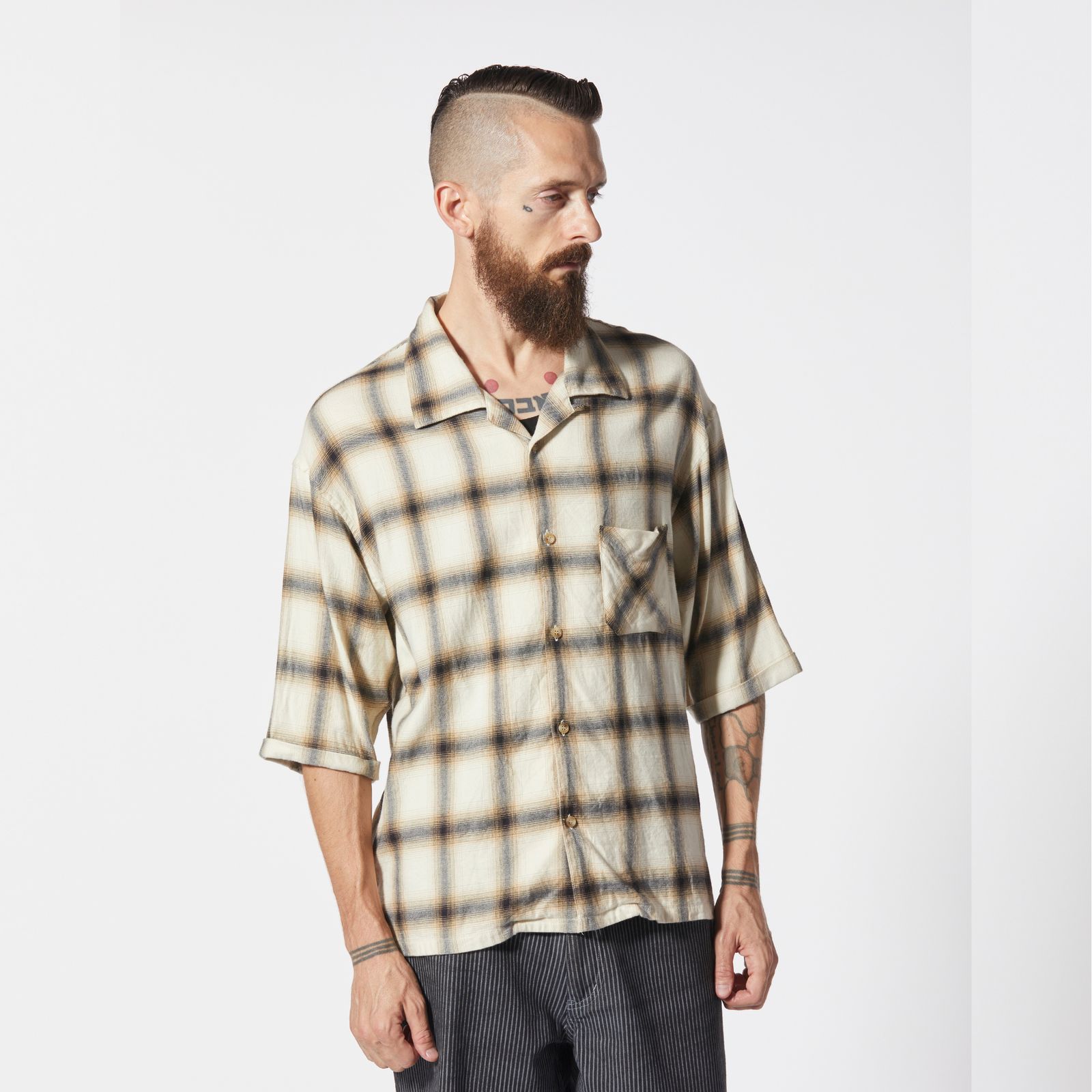 オンブレーチェック 半袖シャツ （BEIGE / ベージュ） 2154-01