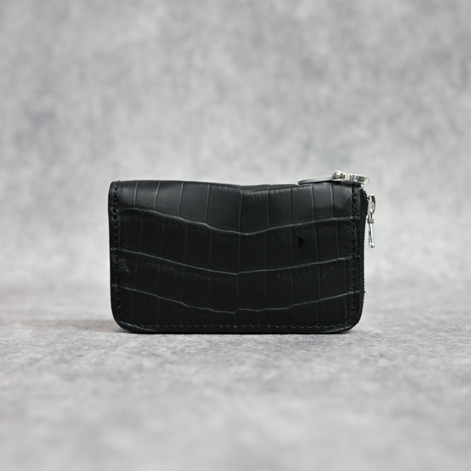 オイルクロコ+イタリアンバケッタ ミニラウンド財布 （BLACK / ブラック） 383-05