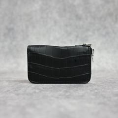 オイルクロコ+イタリアンバケッタ ミニラウンド財布 （BLACK / ブラック） 383-05