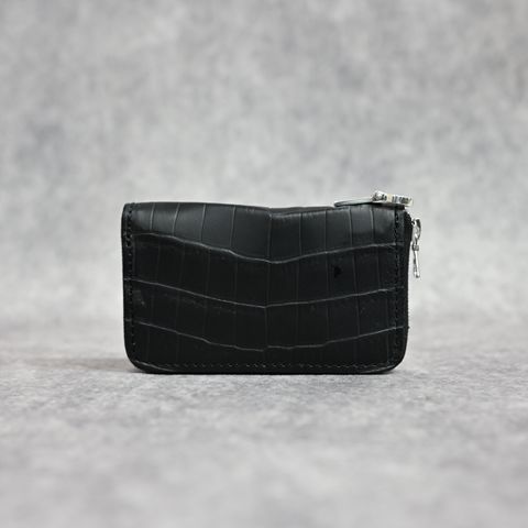 オイルクロコ+イタリアンバケッタ ミニラウンド財布 （BLACK / ブラック） 383-05