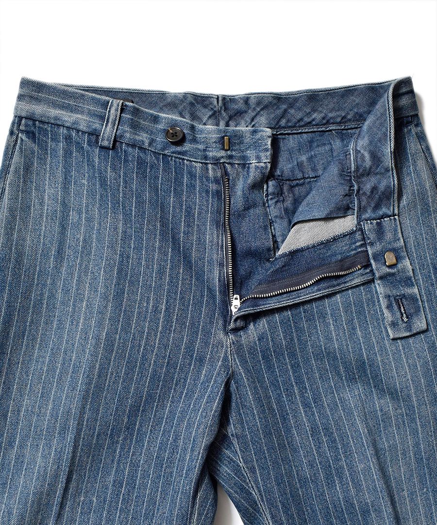 Discharge Chalk Stripe Denim Semi Wide PS