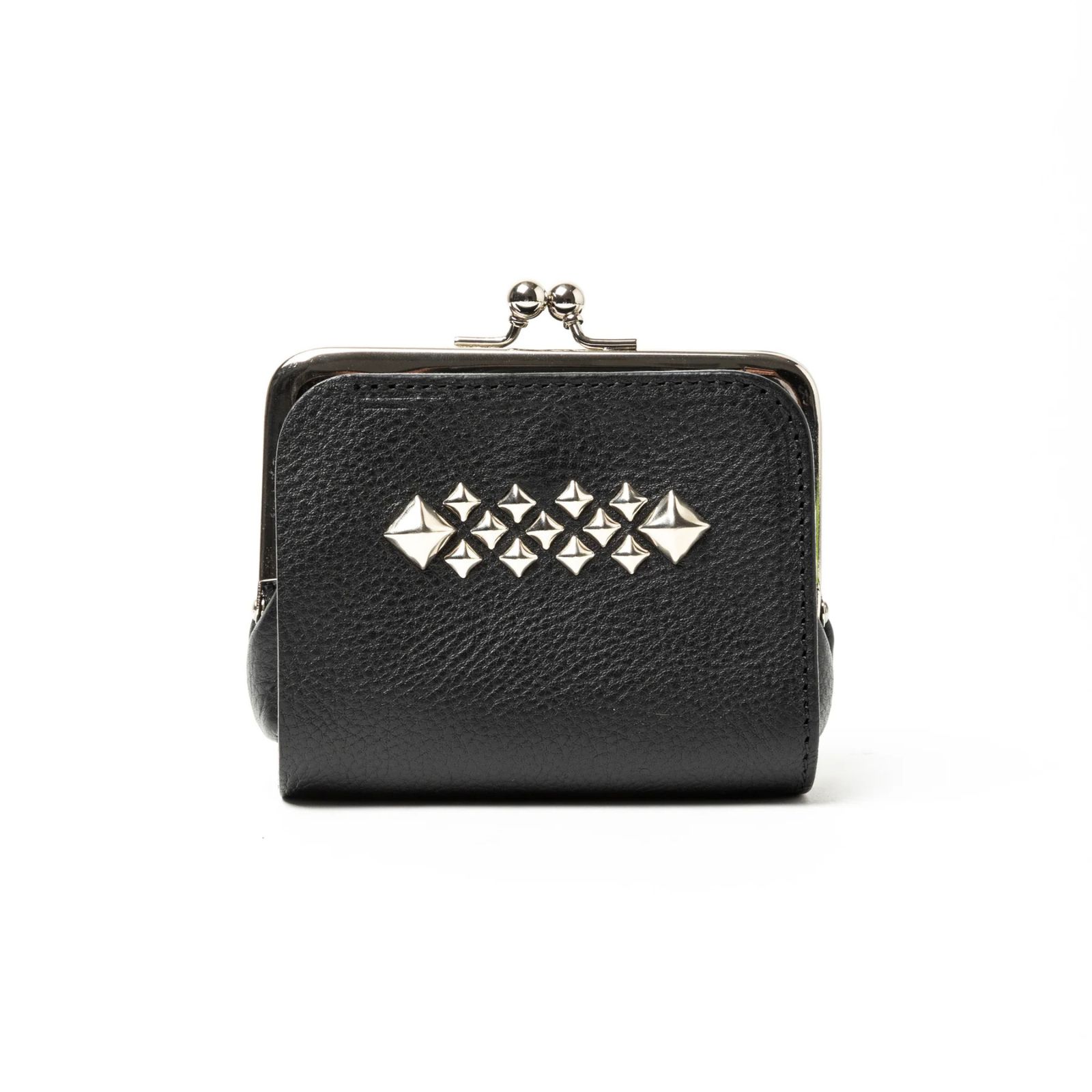 STUDS LEATHER INTERNAL FLEX FRAME TYPE MULTI WALLET (BLACK) / スタッズ レザー ガマ口 財布