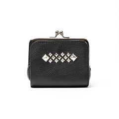 STUDS LEATHER INTERNAL FLEX FRAME TYPE MULTI WALLET (BLACK)｜スタッズ レザー ガマ口 財布｜CL-26SS023LE