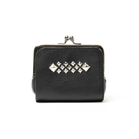 STUDS LEATHER INTERNAL FLEX FRAME TYPE MULTI WALLET (BLACK)｜スタッズ レザー ガマ口 財布｜CL-26SS023LE