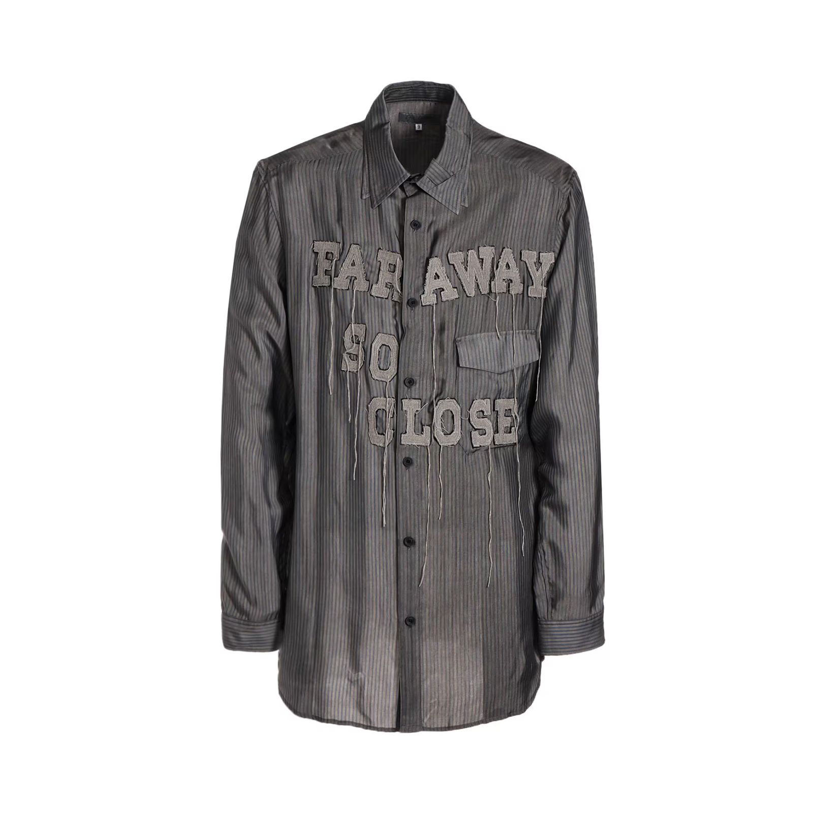 Cu STRIPE INK BLOUSE WITH PATCH （BLACK） / 縞柄生地 二重衿ブラウス （ブラック） / HO-B94-209-1-02