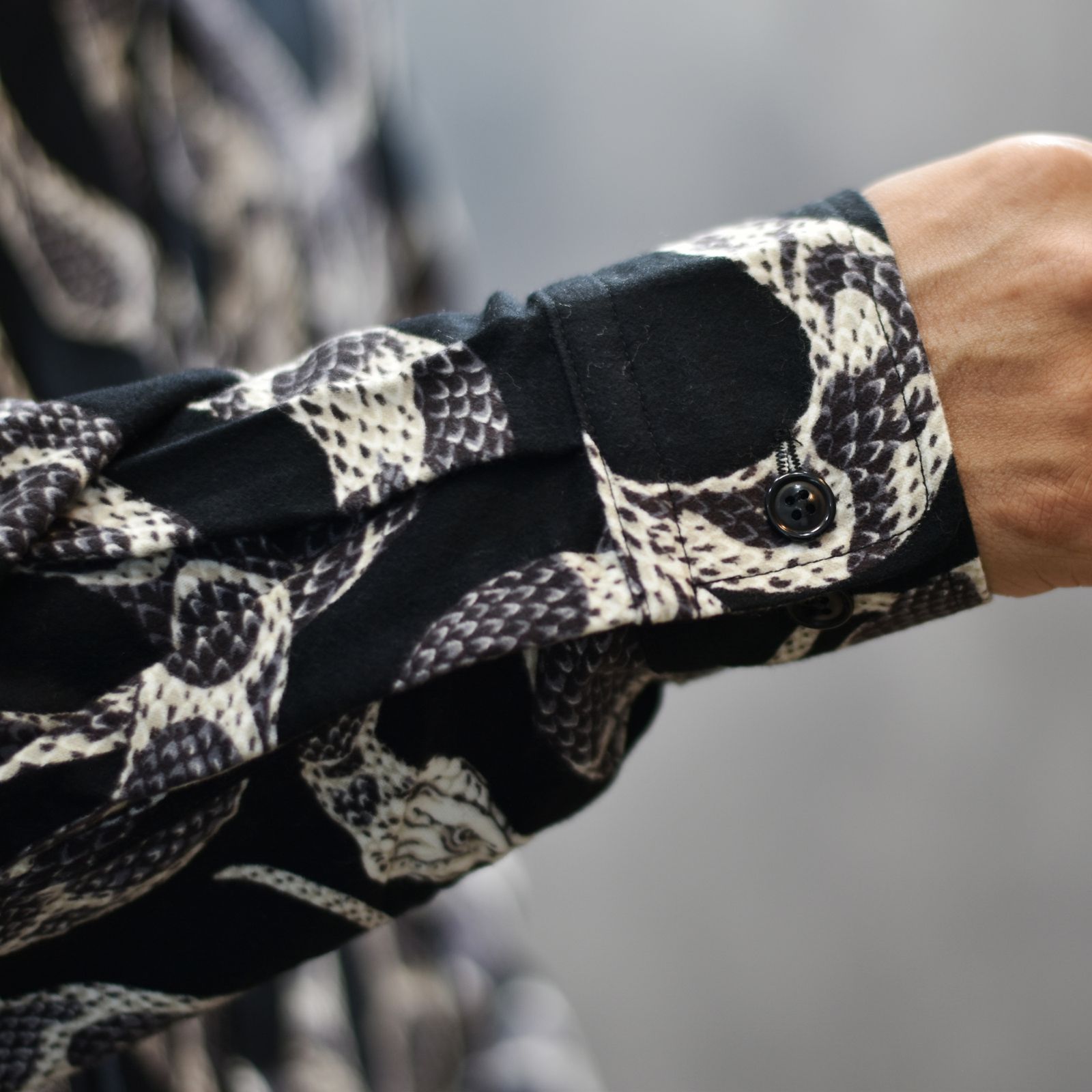 PRINT NEL L/S SH <SNAKE PATTERN> (BLACK)|蛇柄 フランネル 長袖シャツ|CL-25AW003SNK