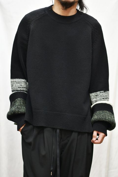 パネルスリーブ レイヤーニット / LB21FW-KN01 (BLACK×MOSS MARBLING)
