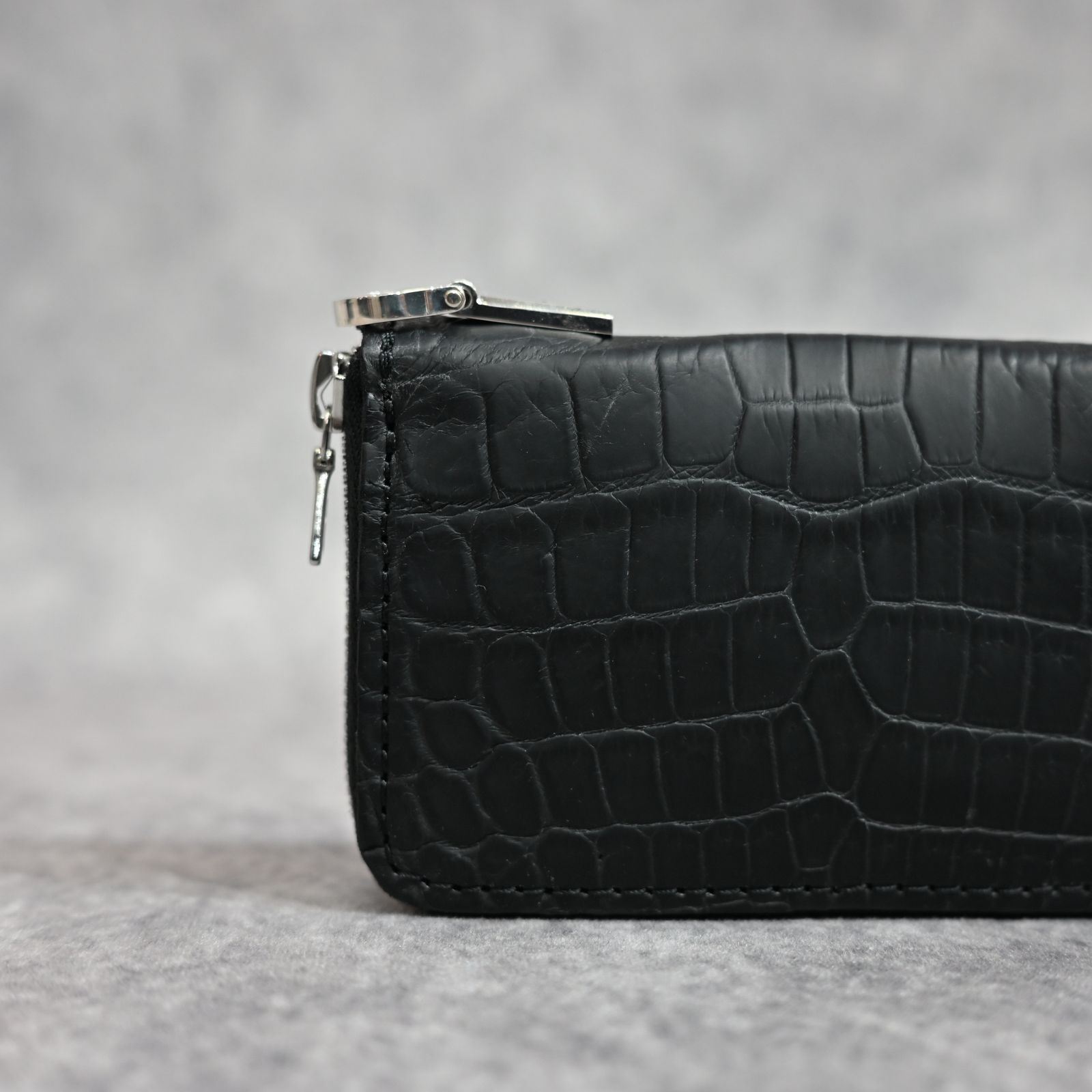 オイルクロコ+イタリアンバケッタ ミニラウンド財布 （BLACK / ブラック） 383-05