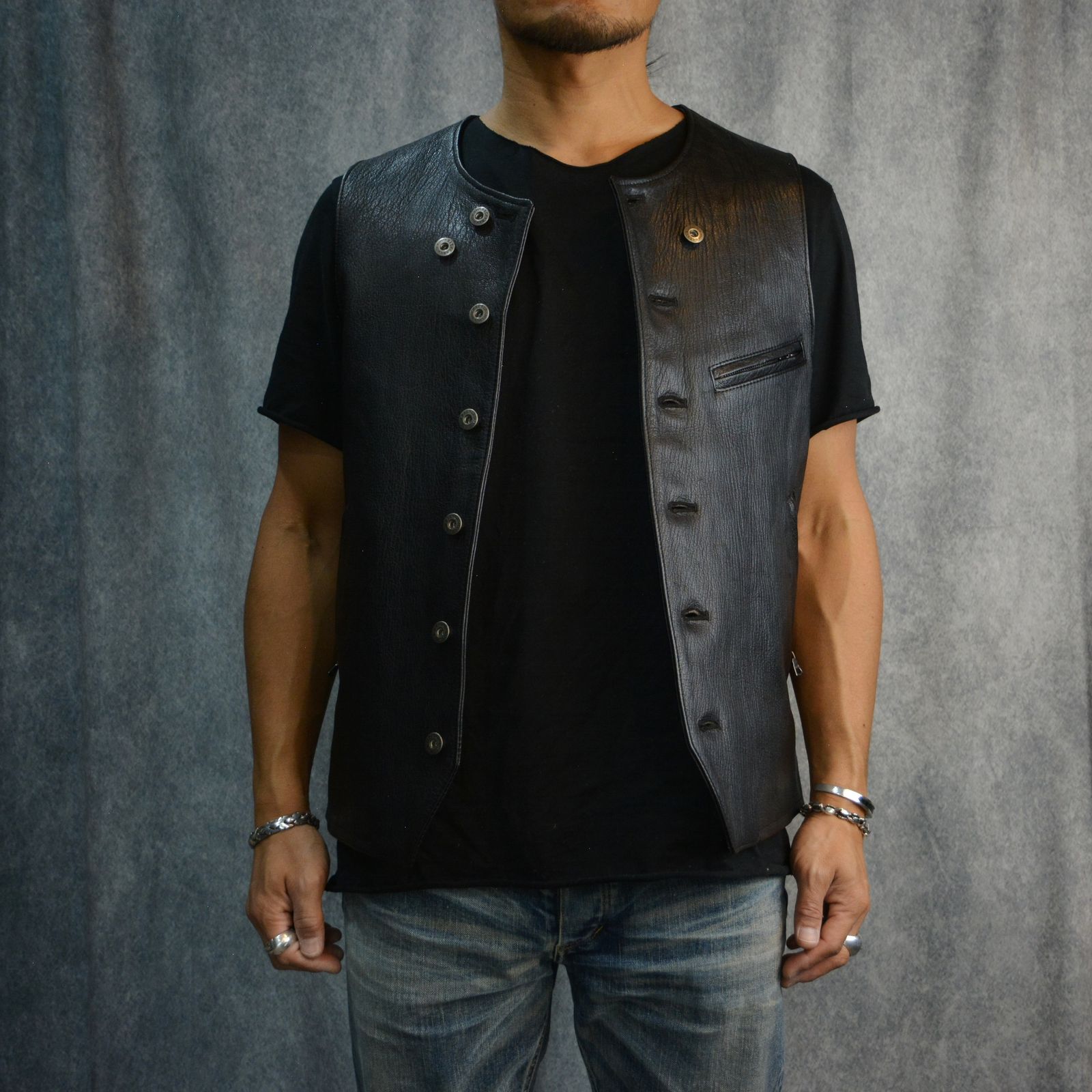 ゴートタンニン レザー ベスト （BLACK）