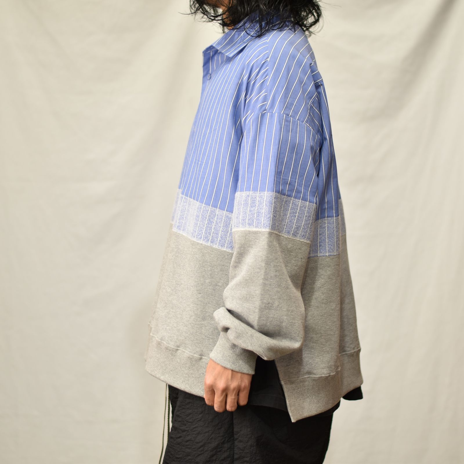 ニードルパンチ 切り替えシャツ / LB23SS-SH01-NDP (BLUE STRIPE×GRAY)