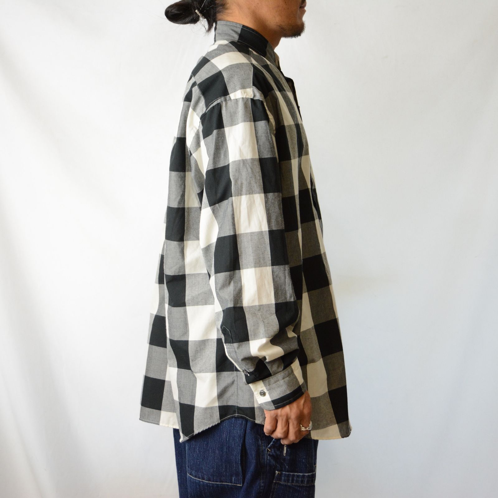 Porter Classic - BLOCK CHECK STAND COLLAR SHIRT (BLACK) - ブロック