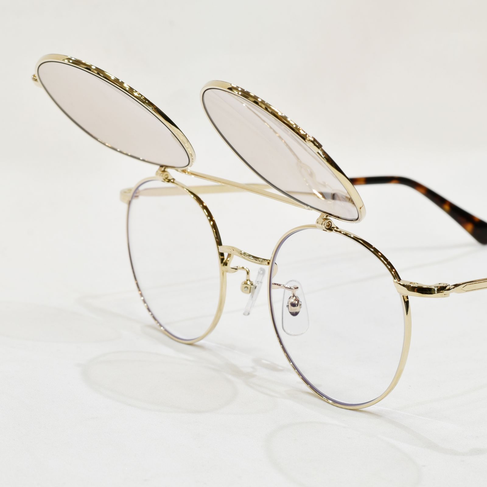 FLIP UP TYPE CIRCLE METAL GLASSES (GOLD.BROWN) / フリップアップタイプ サークルメタル グラシズ