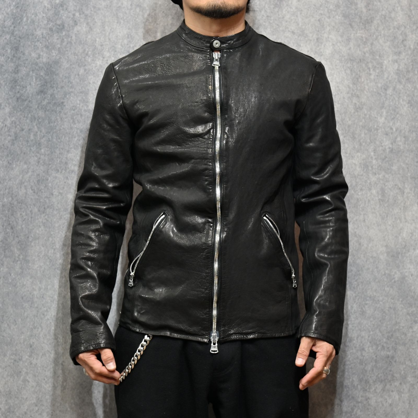 ジャパンカーフ タンニン鞣し 製品洗い加工 シングルライダース （BLACK / ブラック） 1927-05