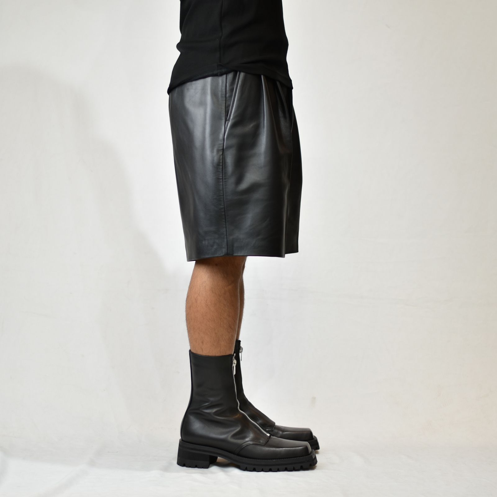 Leather tuck shorts