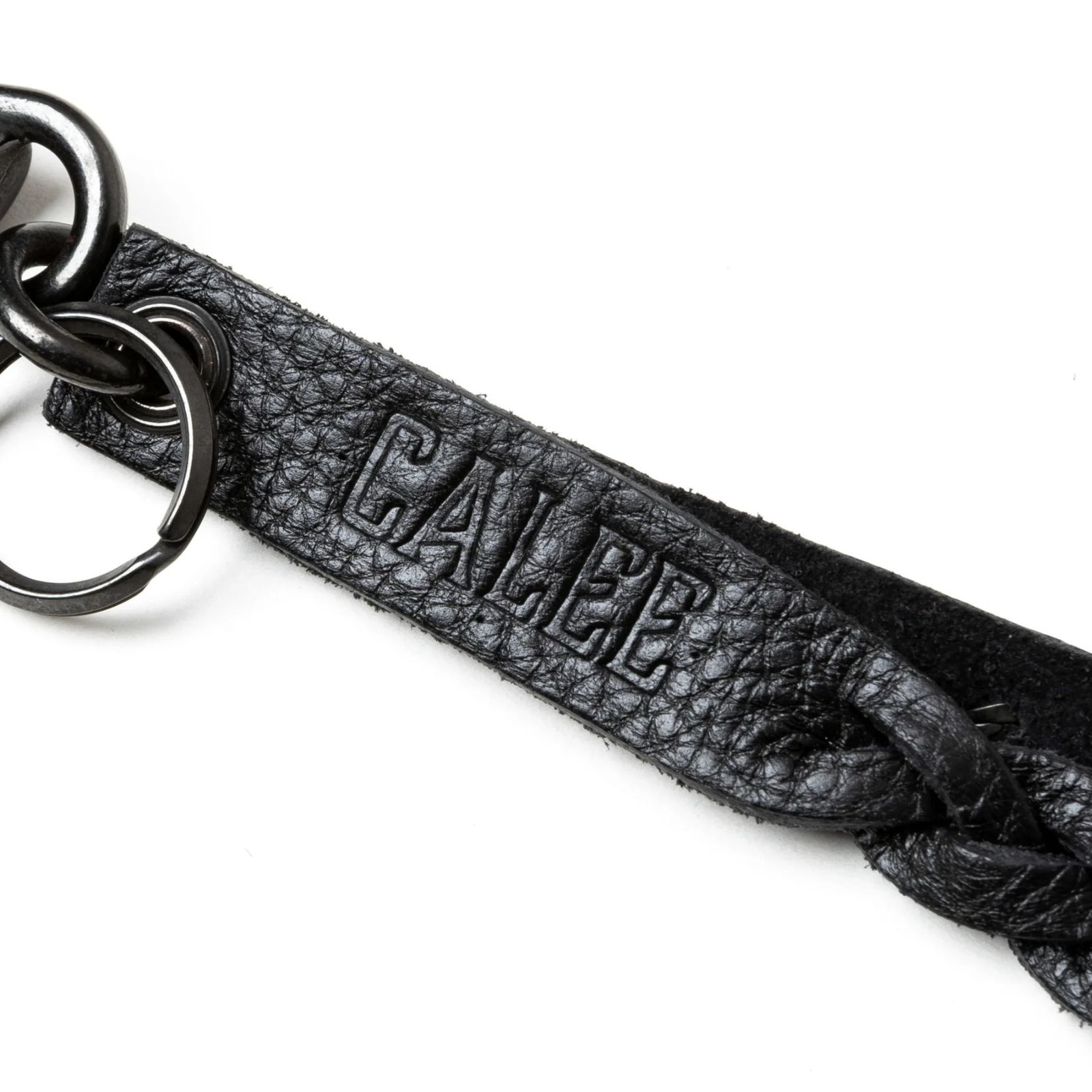 STUDS & KNITTING LEATHER LONG KEY RING ＜TYPE B＞ (BLACK/BLACK) / スタッズレザー 編み込みレザー ロングタイプ キーリング キーホルダー