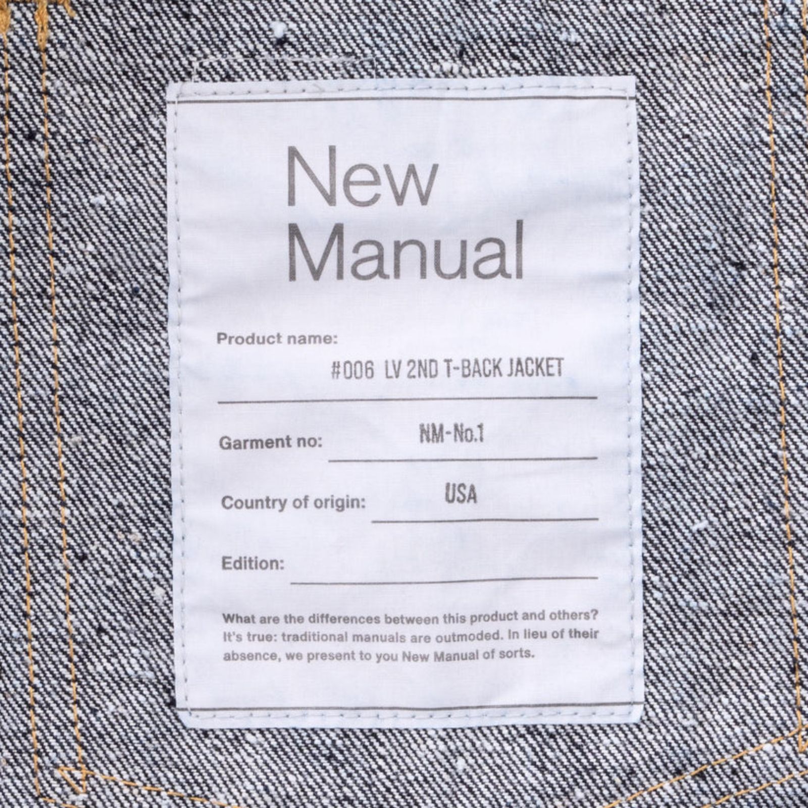 #006 LV 2nd T-BACK JACKET （OWS） / セカンド デニムジャケット Gジャン （インディゴ）