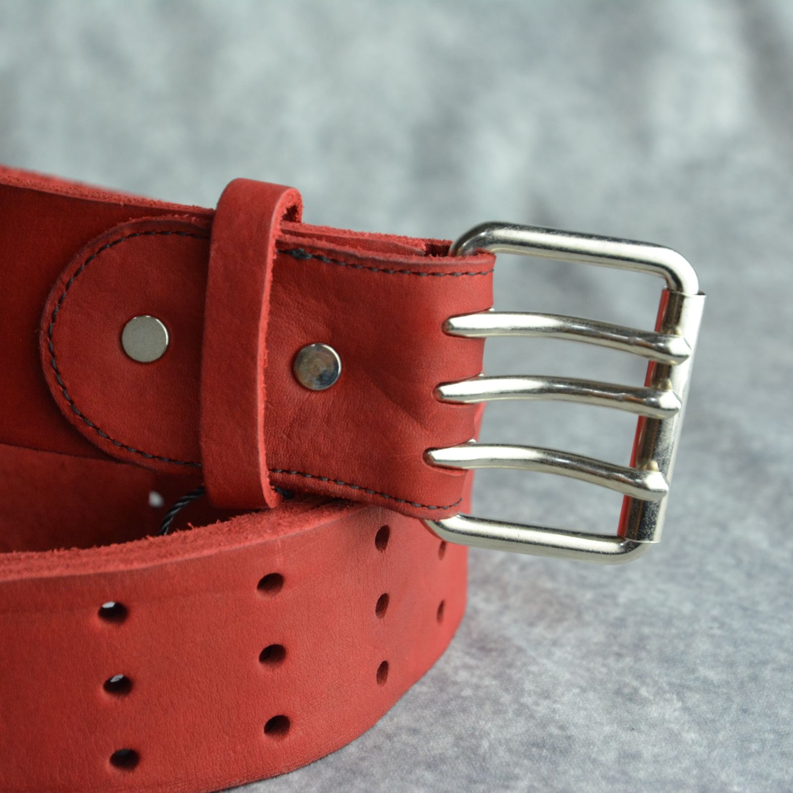 ダブルショルダーレザー製品染め スリーピンベルト （RED / レッド）