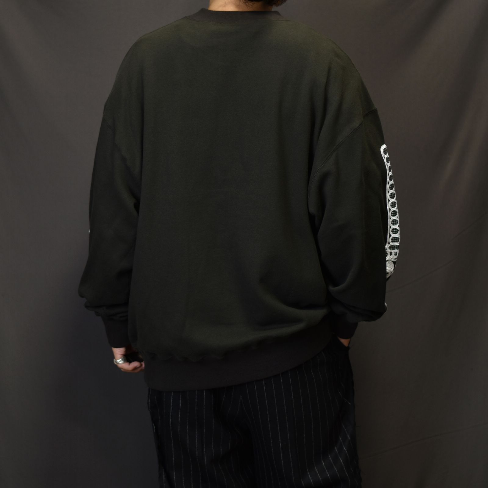 CORD EMBROIDERED CREW NECK SWEATER 'BONES (BK) / コード刺繍 クルーネック スウェット トレーナー