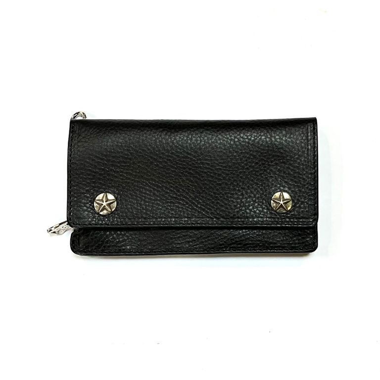 CALEE - SILVER STAR CONCHO LEATHER LONG WALLET (BLACK