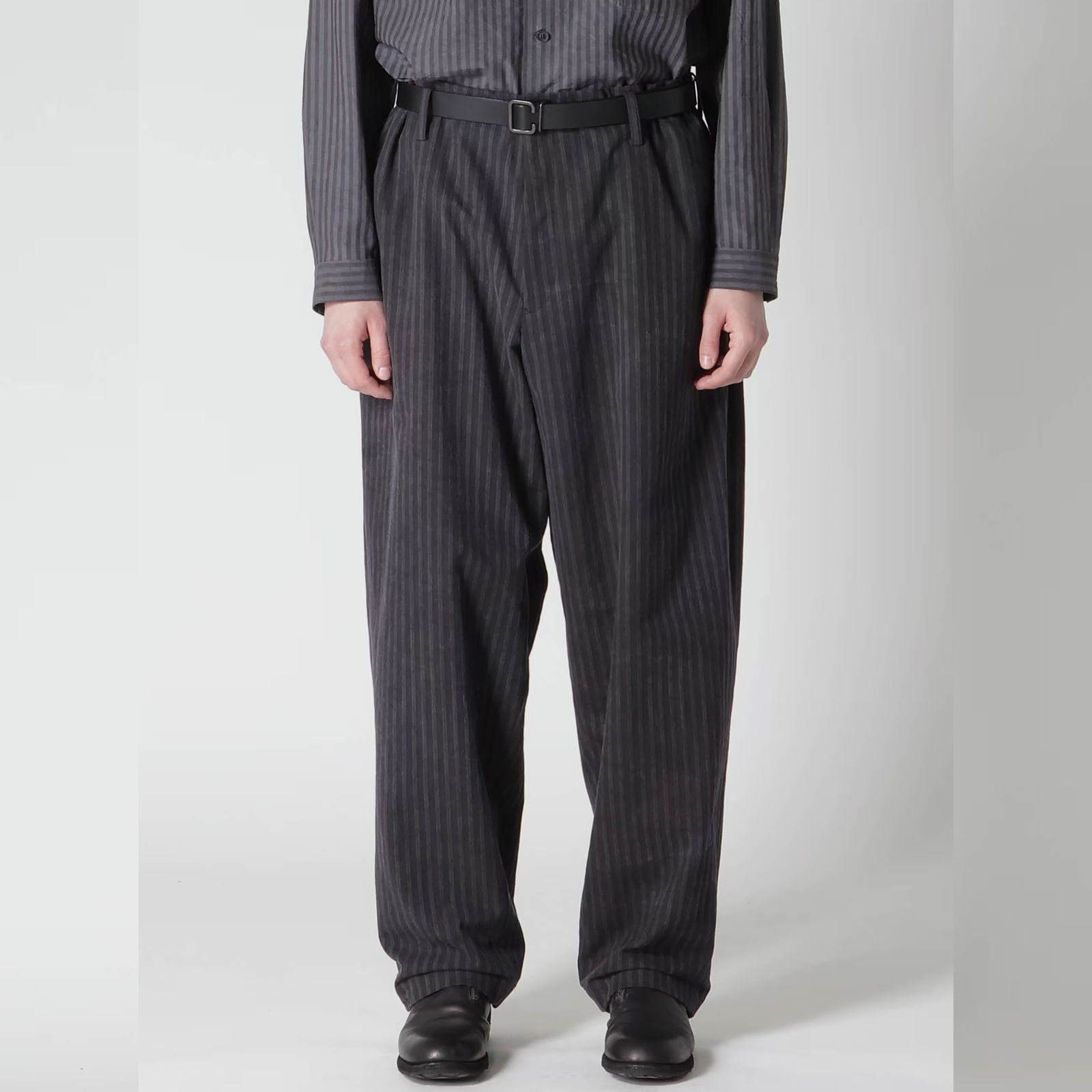 PIGMENT WASH COTTON STRIPE PANTS （GRAY） / ワイド ストライプパンツ （グレー） / HO-P17-533-1-02
