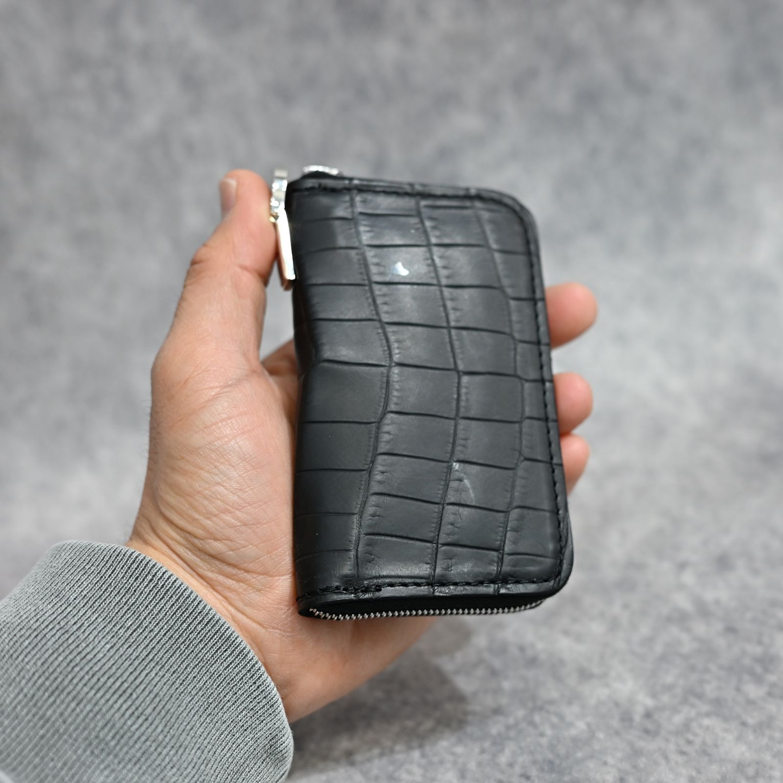 オイルクロコ+イタリアンバケッタ ミニラウンド財布 （BLACK / ブラック） 383-05