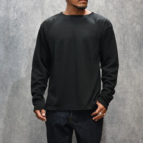 A.Wool Border Boatneck L/S T-SH （BLK）｜ボートネック ロンT｜2509-4001