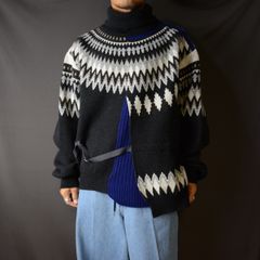 DECONSTRUCTED NORDIC KNIT （CHARCOAL × NAVY） / ノルディック柄 ハイネック ニット （チャコール × ネイビー）