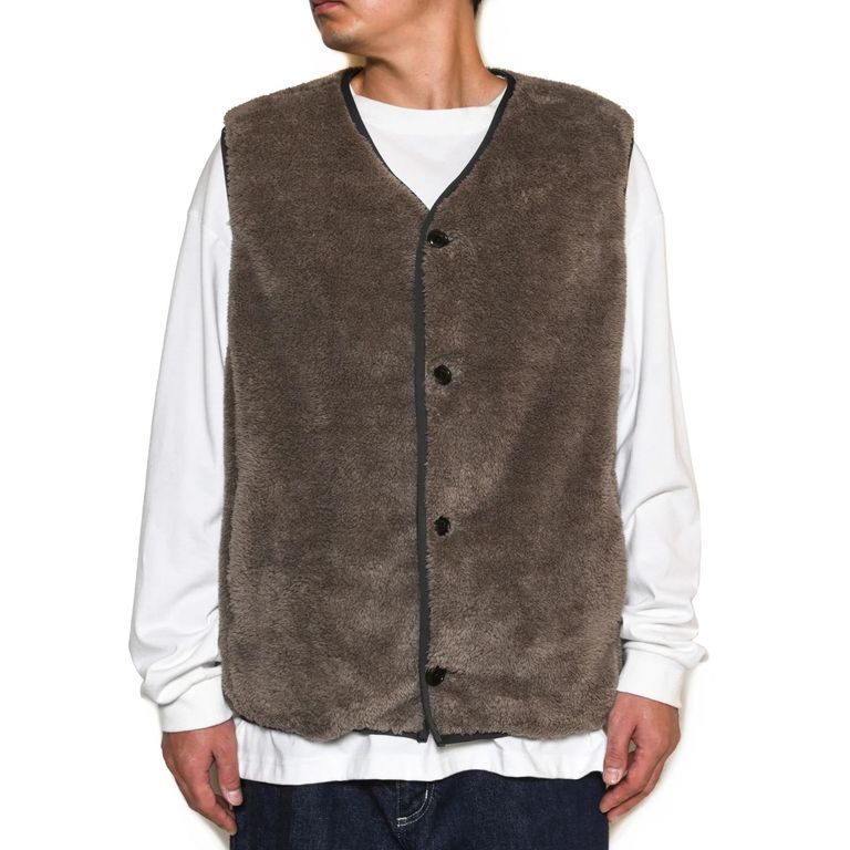 CALEE - NYLON RIP FLEECE WAIST COAT (BLACK) / ナイロン