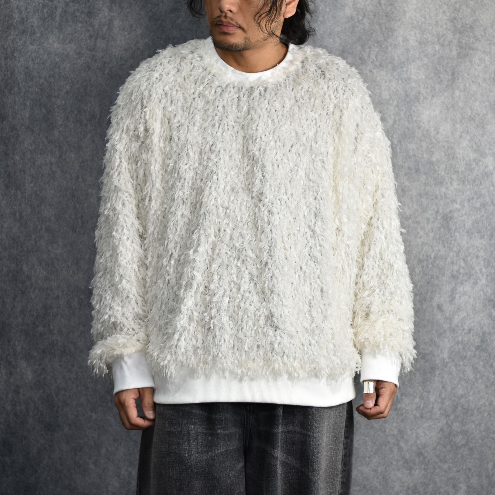 FEATHER KNIT CREWNECK SWEATER (WHT) / シャギーニット クルーネック スウェット