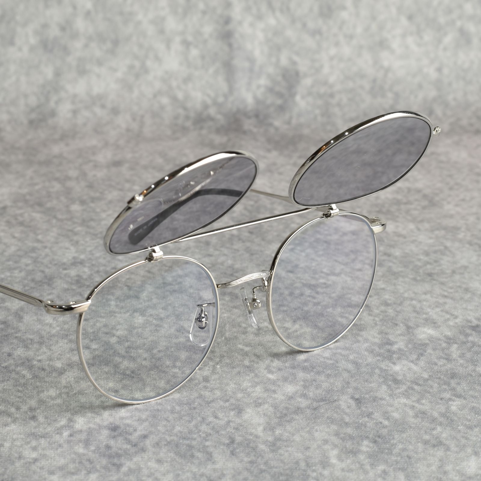 FLIP UP TYPE CIRCLE METAL GLASSES (SILVER/GRAY) / フリップアップタイプ サークルメタル サングラス