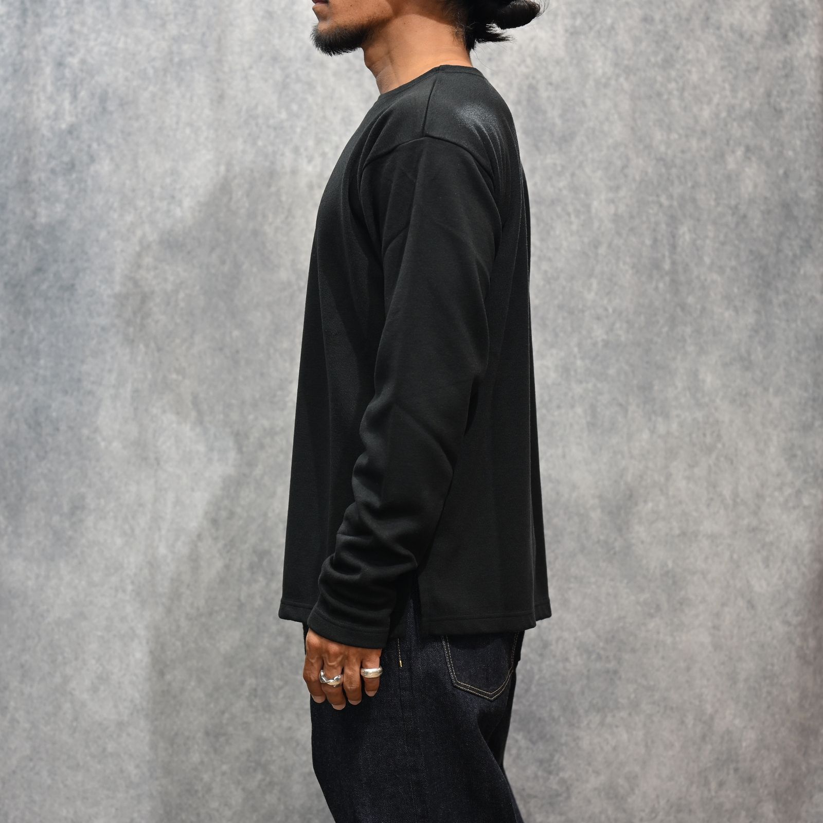 A.Wool Border Boatneck L/S T-SH （BLK）｜ボートネック ロンT｜2509-4001