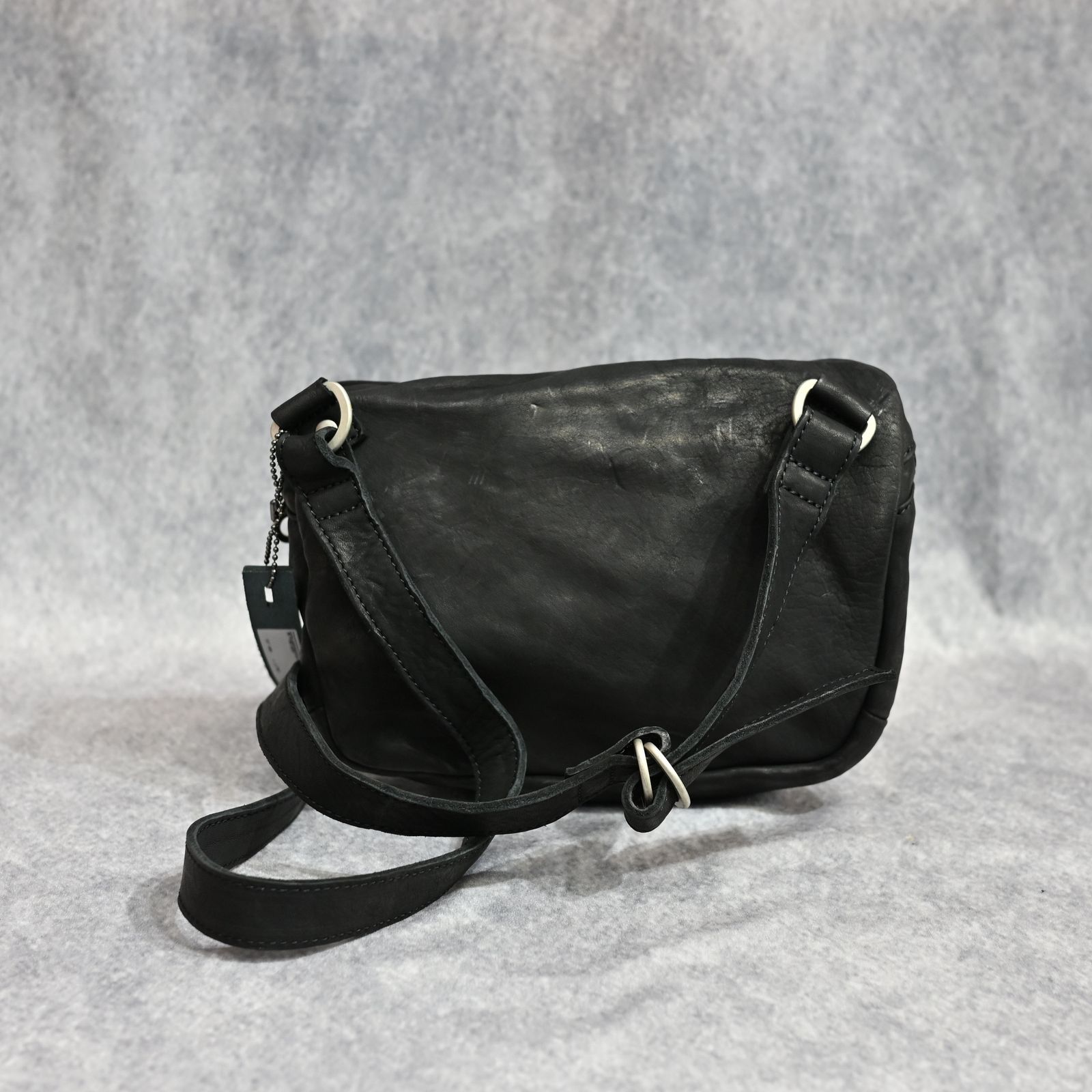 ジャパンダブルショルダー フルタンニン製品染め ショルダーバッグ （BLACK） 92-18