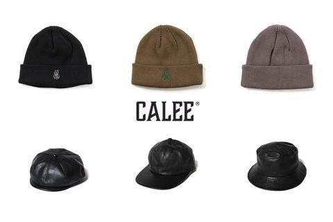 CALEE - CAL LOGO EMBROIDERY LEATHER CAS (BLACK) / ロゴ刺繍 レザー 