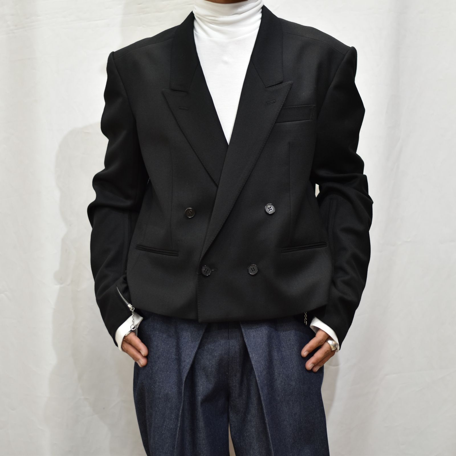 サリバン 13aw LEATHER PATCHED WOOL JACKET