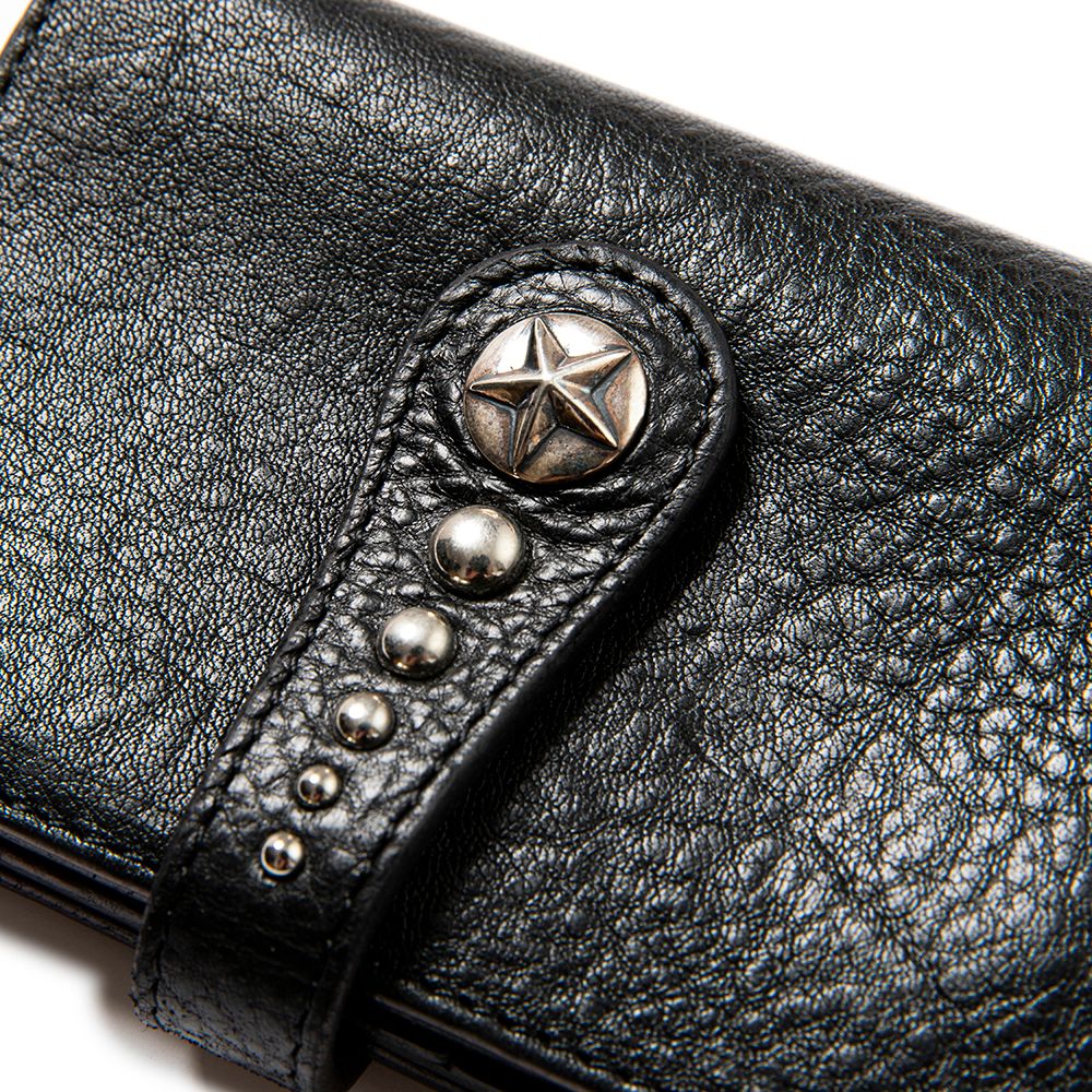 CALEE - Silver star concho strap leather wallet (Black) / シルバー