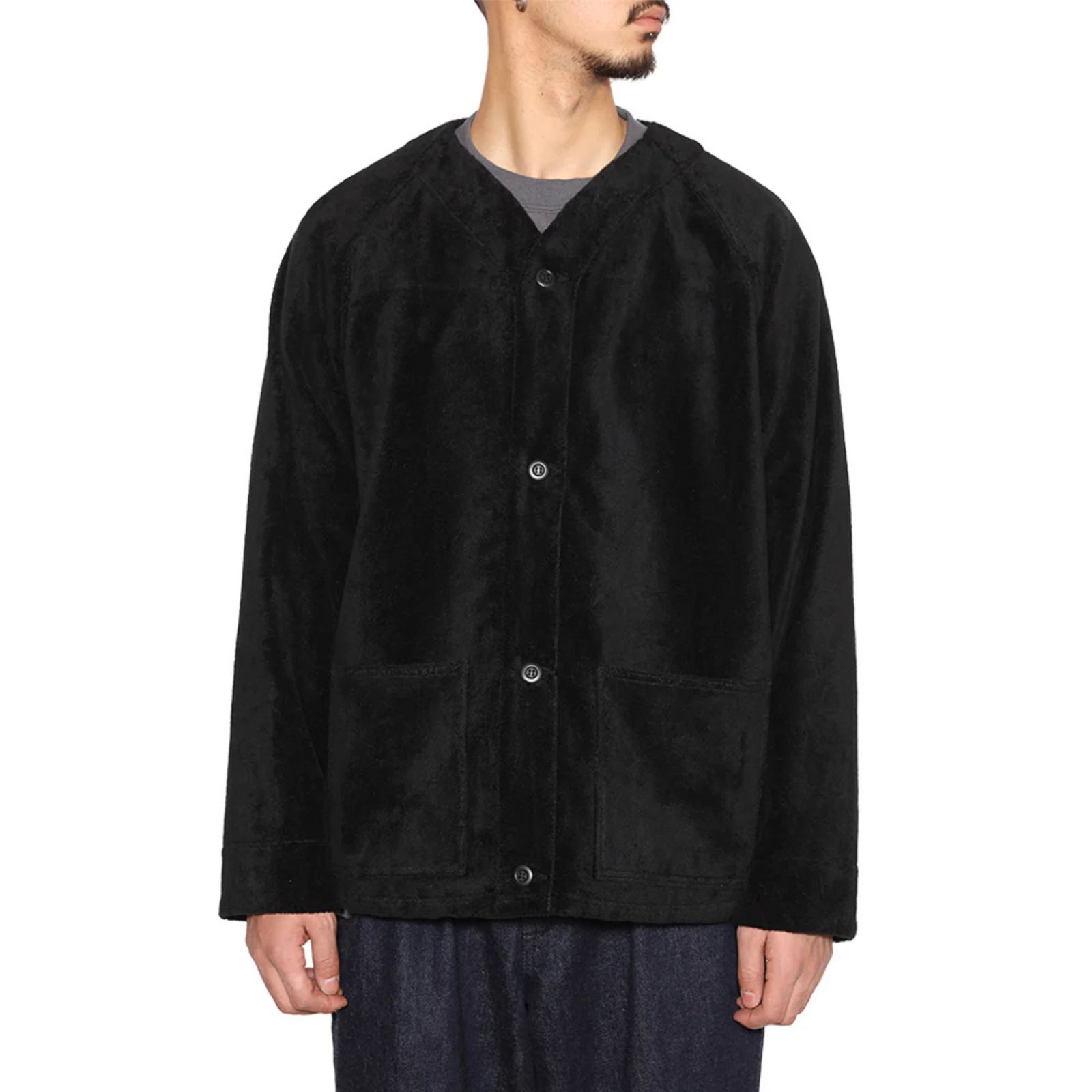 CT FLEECE BOA NO COLLAR JACKET (BLACK)｜コットンフリース ボア ノーカラージャケット｜CL-25AW017
