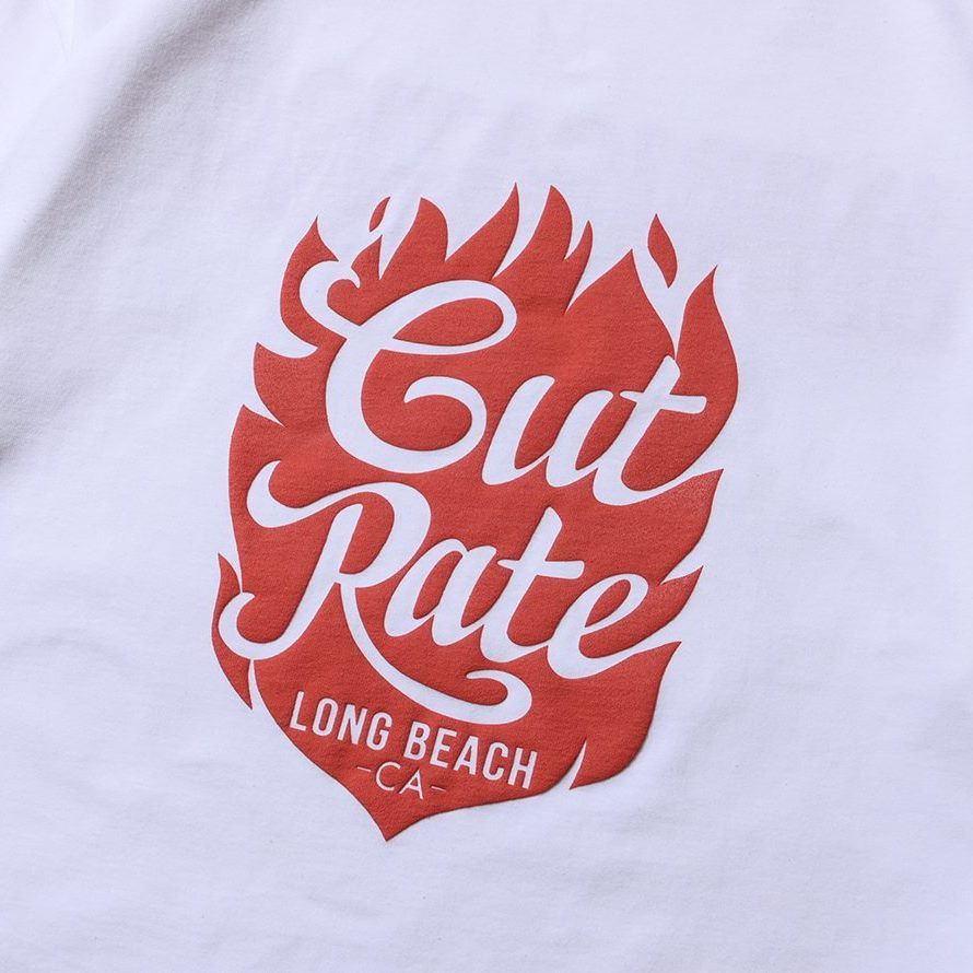 CUTRATE FLAME FLOCKY LOGO DROPSHOULDER S/S -T-SHIRT (WHITE)