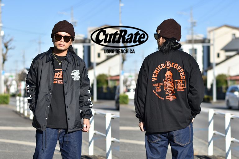 CUTRATE × VENICE8 COFFEE HOUSE®︎ | コーチジャケット・プリントTシャツ | 着用イメージ♪