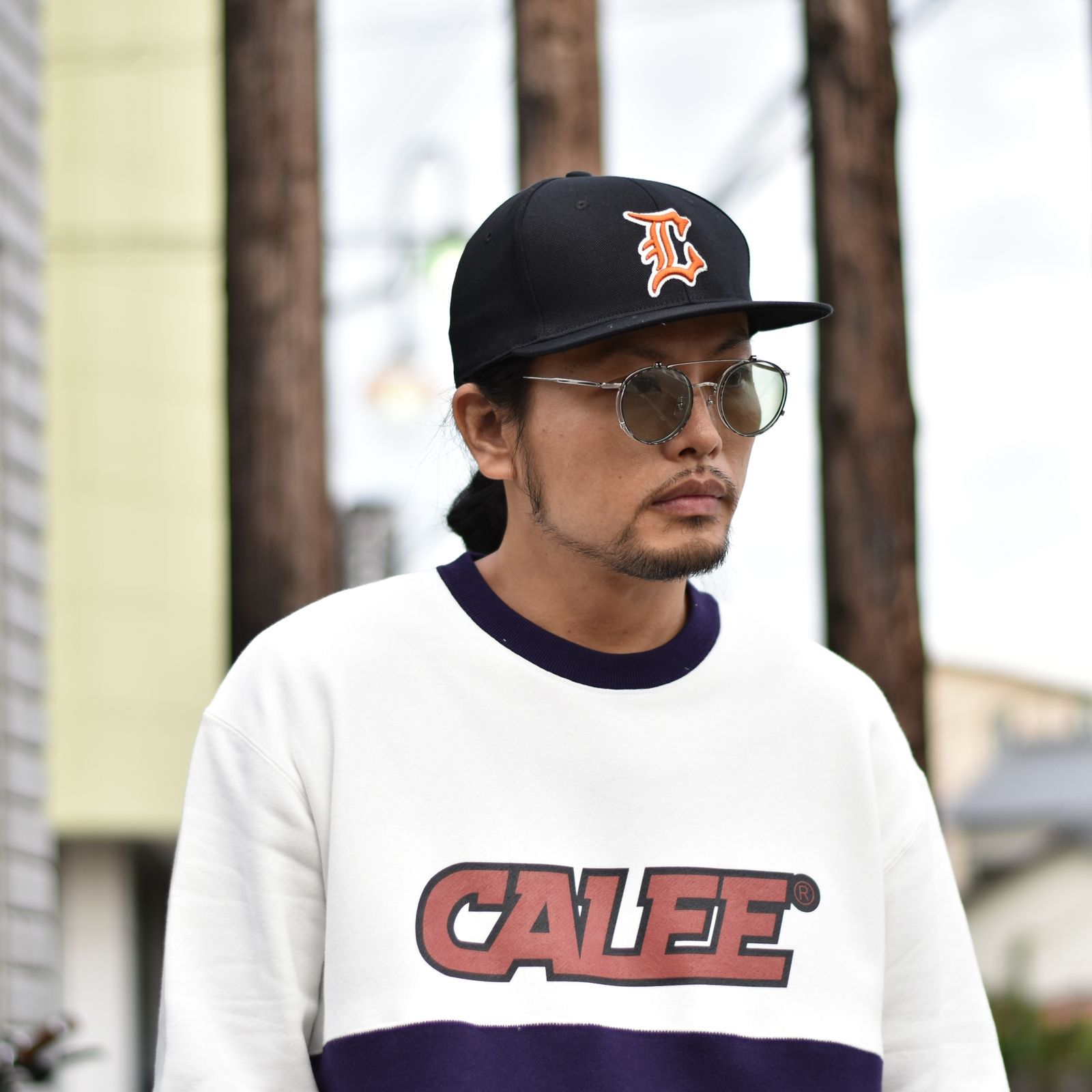 CALEE - TWILL OLD ENGLISH CAL LOGO BASEBALL CAP (BLACK.BLACK