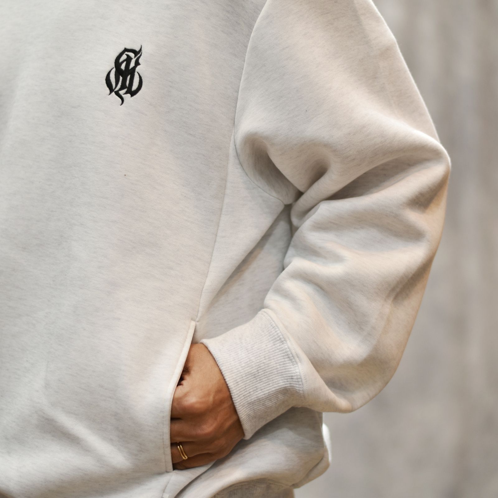 HIGH GAUGE DOUBLE KNIT CREW NECK SW (MIX GRAY)｜ダンボールニットスウェットトレーナー｜CL-25AW019