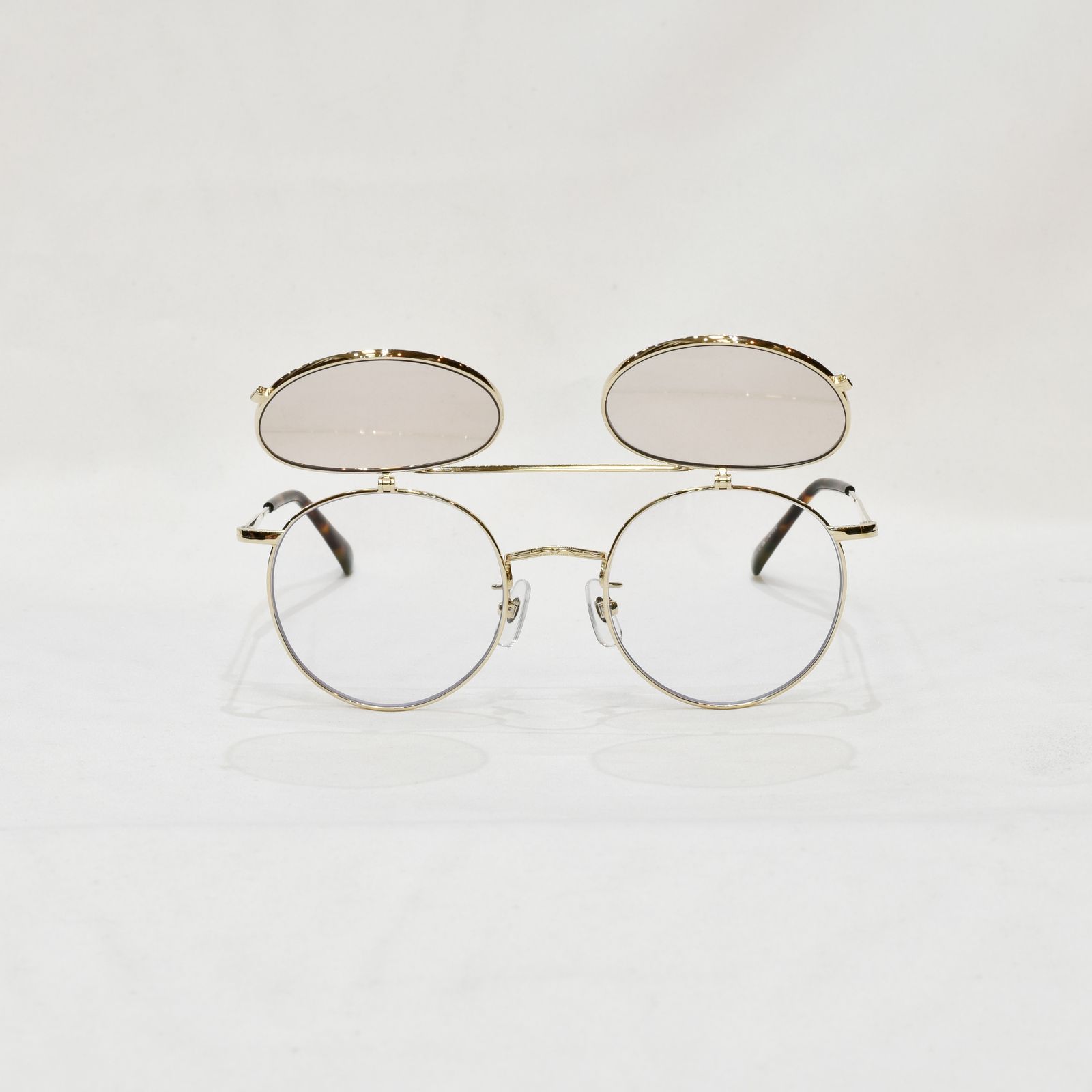 FLIP UP TYPE CIRCLE METAL GLASSES (GOLD.BROWN) / フリップアップタイプ サークルメタル グラシズ